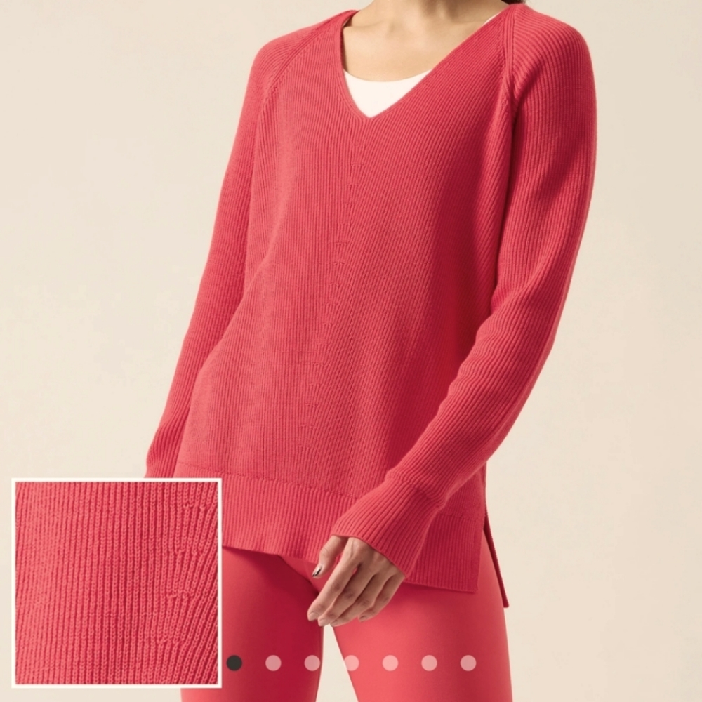 Athleta sz S Hanover V-Neck Canyon Red Merino Blend Sweater